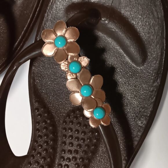 OKAb Wedge Flip Flops Okabashi Women's Sz 10 Thong Sandals Flowers Vegan Peasant - Picture 4 of 16